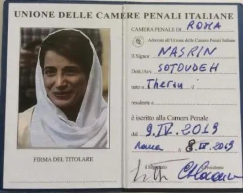 Nasrin socia onoraria della Camera penale di Roma