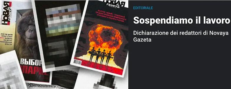 Putin silenzia anche Novaya Gazeta: il giornale russo sospende le pubblicazioni