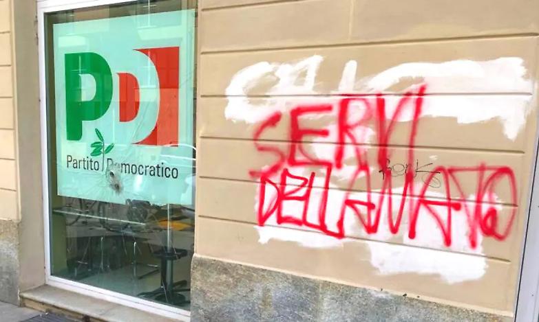 A Torino imbrattata la sede del Partito democratico. &laquo;Servi della Nato&raquo;