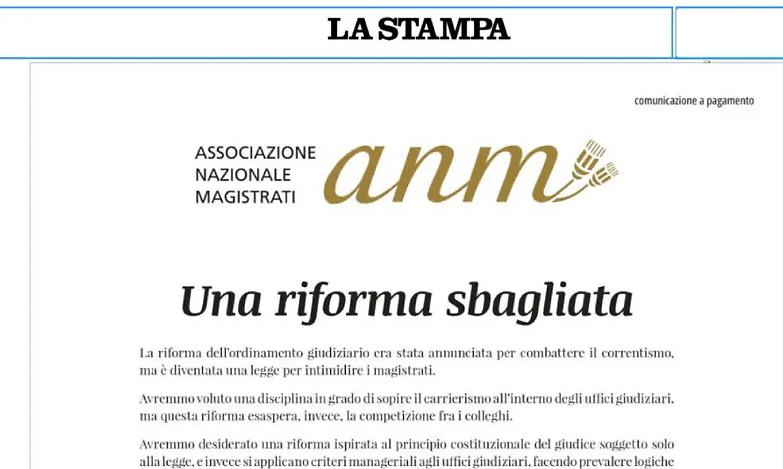 Costa: &laquo;Incredibile, l'Anm compra una pagina per dire no alla riforma Cartabia&raquo;