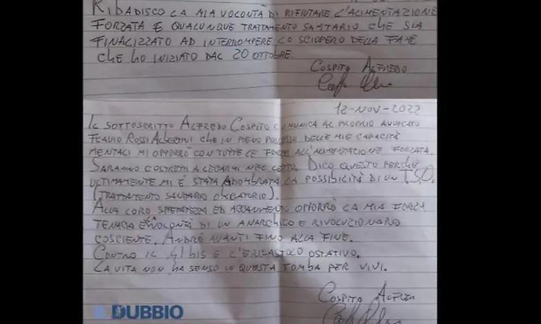 ll Dap rispetter&agrave; il no formale di Cospito alla nutrizione? Zero risposte...