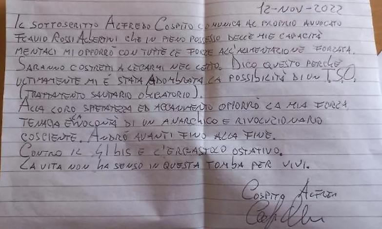 Cospito pu&ograve; rifiutare l&rsquo;alimentazione forzata. Neppure il 41 bis cancella i suoi diritti